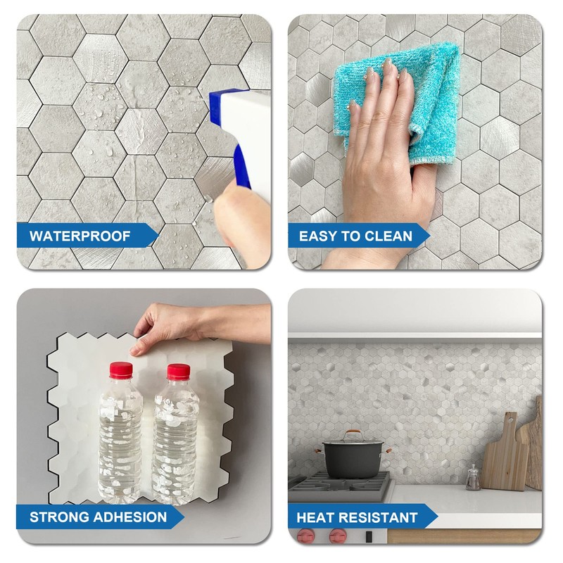 MOFIT Hexagon Peel and Stick Backsplash Tiles Kitchen,Self-Adhesive Metal and