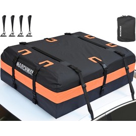 MARCHWAY Waterproof Car Roof Luggage Bag, Weatherproof Soft Shell Rooftop Cargo Carrier Bag for Vehicles with or Without Rack. 6 Door Hooks, Anti Slip Mat, Lock Included (15 Cubic Feet, Orange)