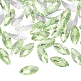 sourcing map 50Pcs Horse Eye Shape Rhinestones, 7 x 15 mm Point Back Rhinestone Beads for Jewelry Making Crafts Costume Crystal Embellishments, Light Green