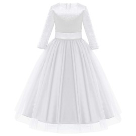 Flower Girls Vintage 3/4 Sleeves Wedding Bridesmaid Velvet Dress First Communion Pageant Tulle Princess Floor Length Holiday Prom Formal Party A Line Evening Ball Gown Z# Velvet White 2-3