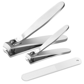 TerresaCOS Nagelknipser-Set für Herren, 3-in-1 robuster Zehennagelschneider mit Feile, Edelstahl, gebogene Klingen, Fingernagelschneider für Senioren, persönliches Pediküre-Set, Silber, TSOS-NC001