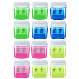 12 Pack Mini Colored Dual-Holes Pencil Sharpener, Manual Pencil Sharpener for 10mm/8mm Pencils and Crayons Home Office Adults Artist Students