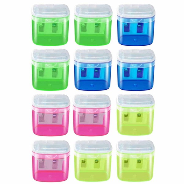 12 Pack Mini Colored Dual-Holes Pencil Sharpener, Manual Pencil Sharpener