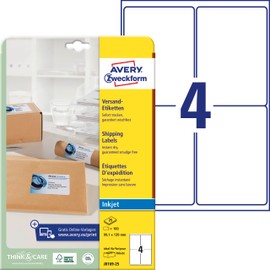 Avery Zweckform J8169-25 Shipping Labels 99.1 x 139 mm 25 Sheets / 100 Labels White