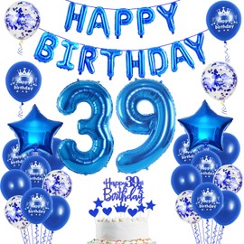 Balloons 39th Birthday Decoration Man Blue Happy Birthday 39th Birthday Party Decoration Set 39th Birthday Decoration Men 39 Years Blue Foil Balloons