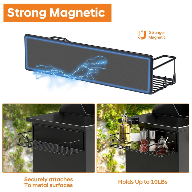 Magnetic Grill Caddy with Bins, BBQ Tool Organizer with Paper