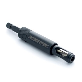 POWERTEC Shelf Pin Drill Bits 1/4", Shelf Peg Jig, Jig Drill Bit Self Centering, 3/8” Guide Hole Compatible, Spring-Loaded Carbon Bit with Titanium Coating - Install Shelfs Pegs & Cabinet - 71203E