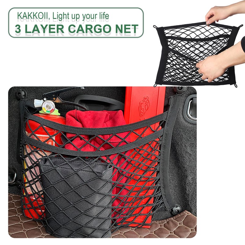 KAKKOII 3 Layer Small Cargo Net,Cargo Storage Pocket Net, Mesh