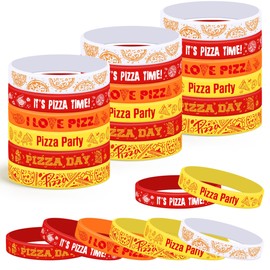 Lesnala 48 Pcs Pizza party favors silicone bracelets 6 Styles Pizza themed rubber wristbands Pizza day colorful stretch wristband for Women Men Party Decorations Kids School Prizes