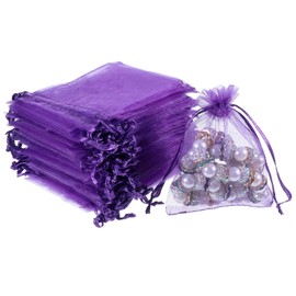 Xyembu 100 Pcs Purple Organza Bags, Drawstring Small Mesh Bags 3x4 Inch Jewelry Pouches Wedding Party Favor Candy Gift Bag for Small Business Bracelet Packaging Empty Sachet