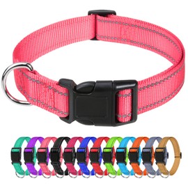 TagME Reflective Nylon Dog Collars, Adjustable Classic Dog Collar with Quick Release Buckle for Puppy, Baby Pink, 3/8" Width