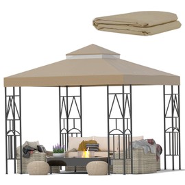 Morikoro 119''x119'' Canopy Replacement Top Double Tiered Gazebo Cover for Yard, Patio & Garden Durable Sunshade Replacement(No Frame)(Khaki)