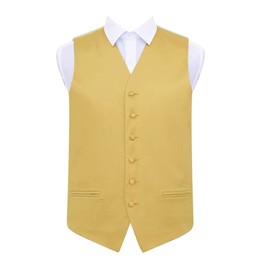 DQT Plain Satin Classic Glossy Wedding Waistcoat Vest Suit for Men - Gold 40"