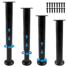 Zorfeter 4Pcs Black Adjustable Height Bed Support Furniture Replacement Legs 10-17Inch with Screws, Metal Adjustable Bed Frame Legs, Heavy Duty Cabinet Legs for Bed/Sofa/Cabinet/Couch/Dresser