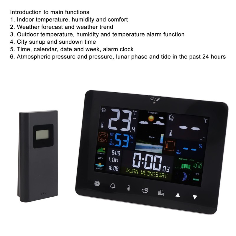 Colorful Touch Screen Digital Weather Forecast Station Wireless Indoor Outdoor