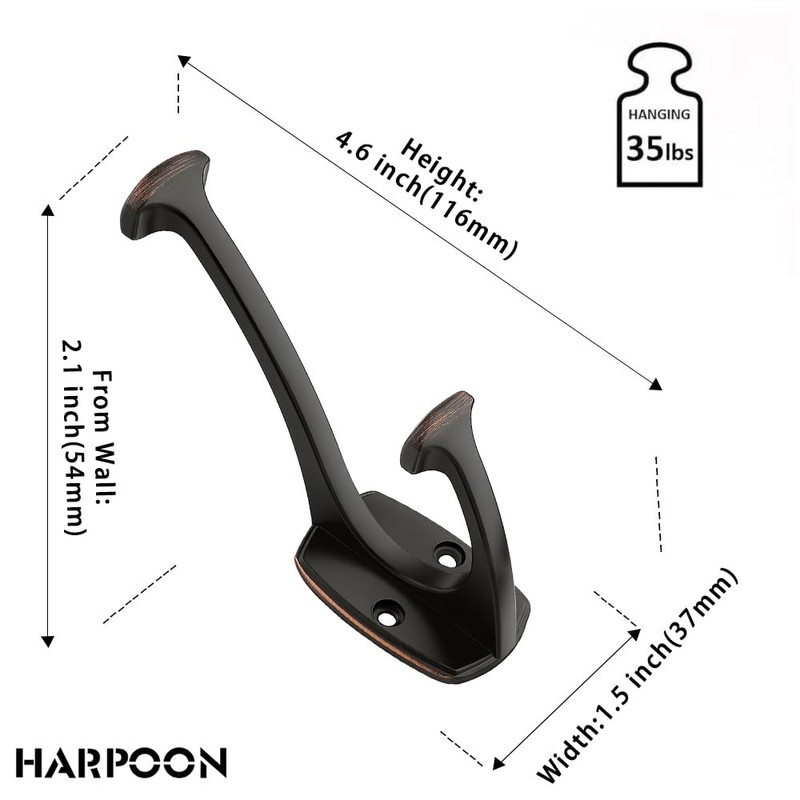 HARPOON Double Prong Decorative Wall Hook | 3 Pack Oil