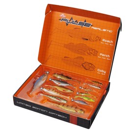 Berkley Pulse Realistic - Set of 13 Rubber Baits and 6 Jig Heads Gift Box for Bass Walleye Pike Aspen Chub Trout Fishing