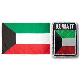 Wholesale Combo Set Kuwait Country 3x5 3’x5’ Flag and 3"x4" Decal Fade Resistant Double Stitched Premium Penant House Banner Grommets
