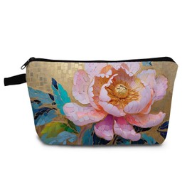 YULUENZE Golden Peony Makeup Bag Cute Small Organizer Bag with Zipper Golden Peony Cosmetic Bag Aesthetic Birthday Present for Women Sisters Friends -2