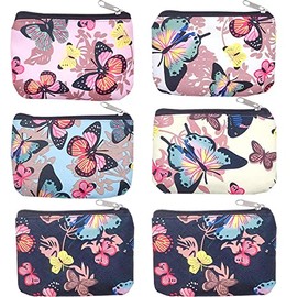 HappyDaily 6 Pack PU Leather Zipper Bags Makeup Bags Lipstick Cosmatic Organizer Storage Pouch Carrying Purse (Butterfly(Pink/Blue/White/Beige/Black), Small (3.1" x 5.1"))