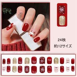 XUZOO Christmas Nail Tips, Fashionable, Popular, Cute, Nail Tips, Christmas False Claws, Christmas, Winter, Nail Stickers, Snow, Tree, Deer, Red, Nail Tips for Hands, Nail Art, Nail Tools, Double