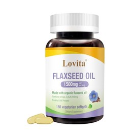 Organic Cold-Pressed Flaxseed Oil : 1500mg with 900mg ALA Omega-3. Vegan. 180 Softgels