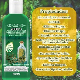 Shampoo Aceite Árbol De Te, Elimina Caspa Detox Organico 1000ml