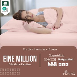 Pizuna 400 Thread Count Cotton Fitted Sheet 90 x 200 - 100 x 200 cm Light Pink, 100% Long Staple Cotton Fitted Sheet, Soft Mako Satin Weave Fits up to 40 Mattress Height (100% Cotton Bed Sheet)