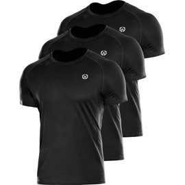 NELEUS Men's 3 Pack Dry Fit Running Shirts Workout Cycling Shirt Moisture Wicking,5012,Black/Black/Black,L