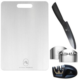 Stainless Steel Cutting Board, with, Finger Guards and Knife Sharpener Tool, 4 Items with our Chopping Board