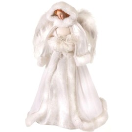 The Bridge Collection 16" White Hood Angel Tree Topper - Angel Tree Topper - Iridescent Tree Topper - Christmas Angel Decor
