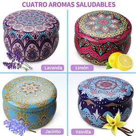 Veladoras Aromaticas, Juego de 4 Velas Aromáticas de Cera de Soya 100% Pura, Velas Aromaticas Relajantes, Vela Aromáticas Decorativas para Regalos Mujer, Perfectas para Meditación