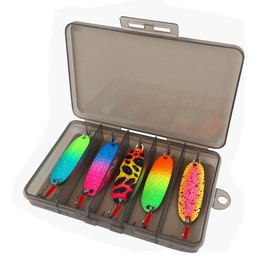 FUNANASUN Spoons Trout Set, 5 Pieces 6 g 5.2 cm Blinker Trout with Box, Trout Bait Set with Treble Fishing Hooks, Blinker Fishing, Trout Fishing, Fishing Lure for Trout, Char and Bass