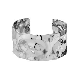 COLORFUL BLING Minimalist Hammered Irregular Gold Cuff Bracelets for Women Open Wide Chunky Cuff Statement Wrap Bangle Bracelet-chunky silver