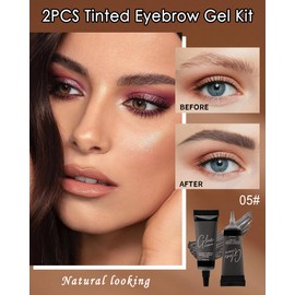 Waterproof Tinted Eyebrow Gel Kit-2PCS Ebony Thickening Brow gel para cejas,Brow Fillers,Fast Definitio Brow Glue,Natural Long Lasting Waterproof brow Makeup for Women with 2 Eyebrow Brushes-Set 05