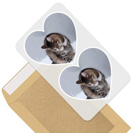 Awesome 2 x Heart Stickers 10 cm - Cute Tabby Kitten Cat in Snow Fun Decals for Laptops,Tablets,Luggage,Scrap Booking,Fridges #44808