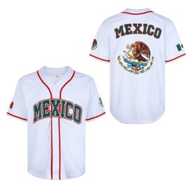 Men's Mexico Eagle Jersey Button Down Short Sleeve Hip Hop Baseball Jersey Stitched (US, Alpha, Small, Regular, Regular, White)
