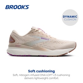 Brooks Women’s Ghost 16 Neutral Running Shoe - Almond Peach/Coconut/Purple - 7 Medium