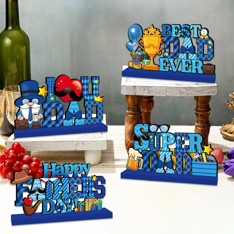 Fathers Day Decorations, 4Pcs Happy Father's Day Wooden Table Centerpieces