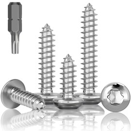 HXJDAM Pack of 120 Tapping Screws Stainless Steel M4 x 16 mm Rounded Head Screws A2 V2A Flat Head Torx Screws Wood Screws Round Head Screws Full Thread Self-Tapping Screws Stainless Steel with Bit