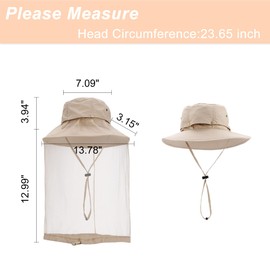 Yoption Mosquito Head Net Hat, Sun Hat Bucket Hat with Hidden Net Mesh for Outdoor Fishing Hiking Safari Gardening, with Carry Bags, for Men Women (Khaki)
