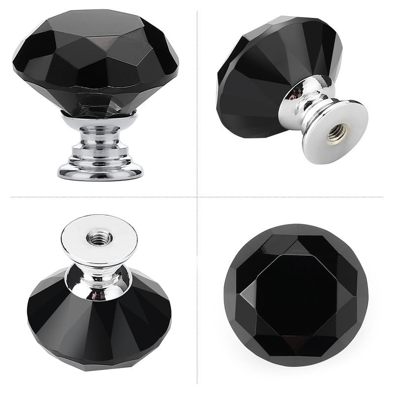 Ravinte Pack of 5 Crystal Drawer Knobs and Handles, Black