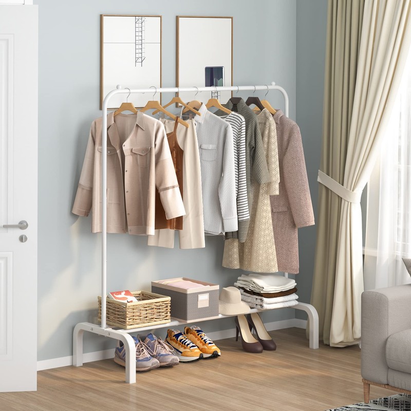 OTROUWORHT Clothes Rack Metal Clothing Rack with Bottom Shelf Garment