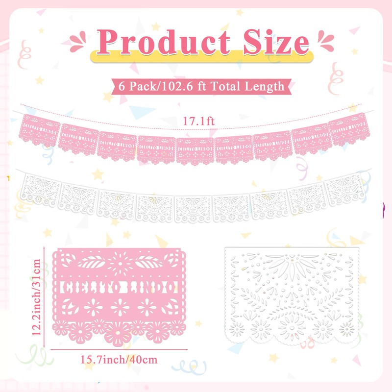 6 Pcs Papel Picado Mexican Cielito Lindo Party Decoration