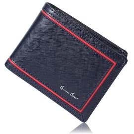 GROOVE GEAR ggs-1018 Men's Bi-Fold Wallet, Saffiano Leather, Holds Many Cards, navy/red