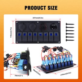GGTA 8 Gang Marine Boat Switch Panel Waterproof,12V-24volt On-Off Rocker Switch Panel with 3.1A Dual USB Charger, Blue LED Light,15A Fuse Panel for Boat,Also Suitable for Car RV UTV Truck