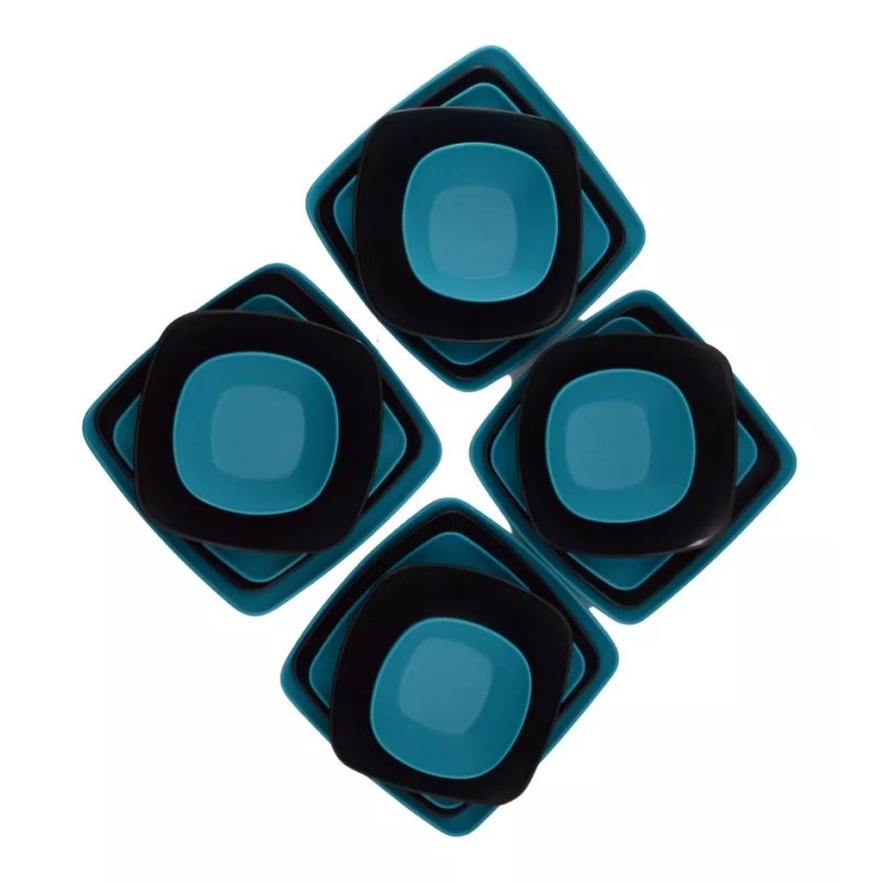 Anforama Vajilla Cuadrada Tipo Plastico Melamina Azul/ Negro 20piezas