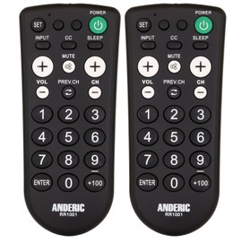 Anderic RR1001 Simple TV Universal Remote - Works All Brands - Great for Hotels and Hospitality Rooms - Simple Universal Remote (1 Pack)
