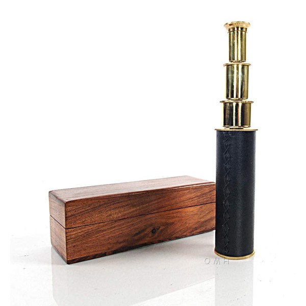 Old Modern Handicrafts ND024 Handheld Telescope with Leather in Wood