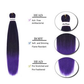 Liang Dian Pre Stretched Braiding Hair Ombre 30 Inch 8 Packs Synthetic Crochet Braids Hot Water Setting Professional Soft Yaki Texture Synthetic Hair Extensions(30 Inch 1B/Purple)